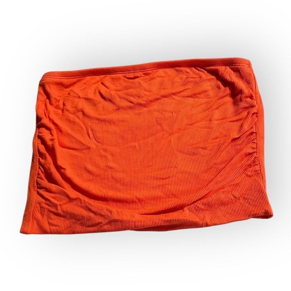 LNA Clothing Tube Top Women's Small Orange Ruched Side Rounded Hem Ribbed NWOT